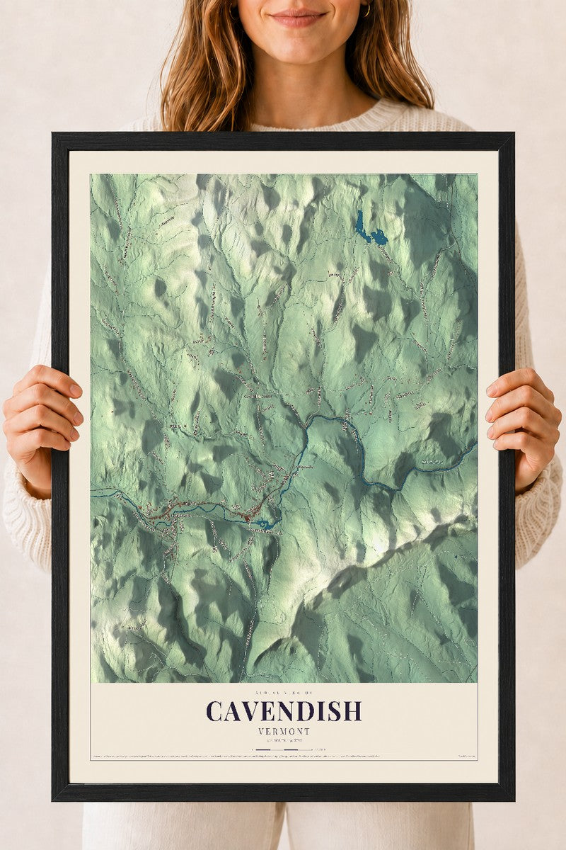 Cavendish, Vermont map print - 18 x 24 black Ayous wood frame