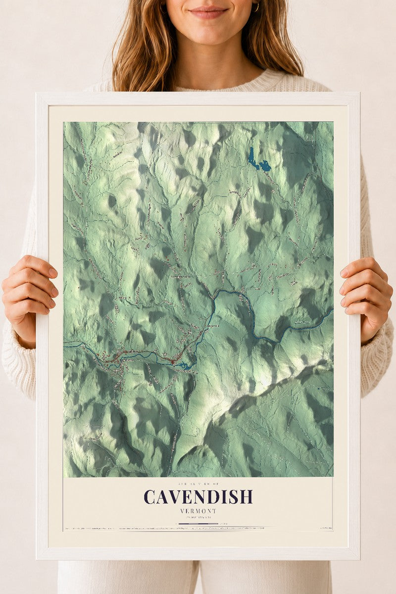 Cavendish, Vermont map print - 18 x 24 white Ayous wood frame