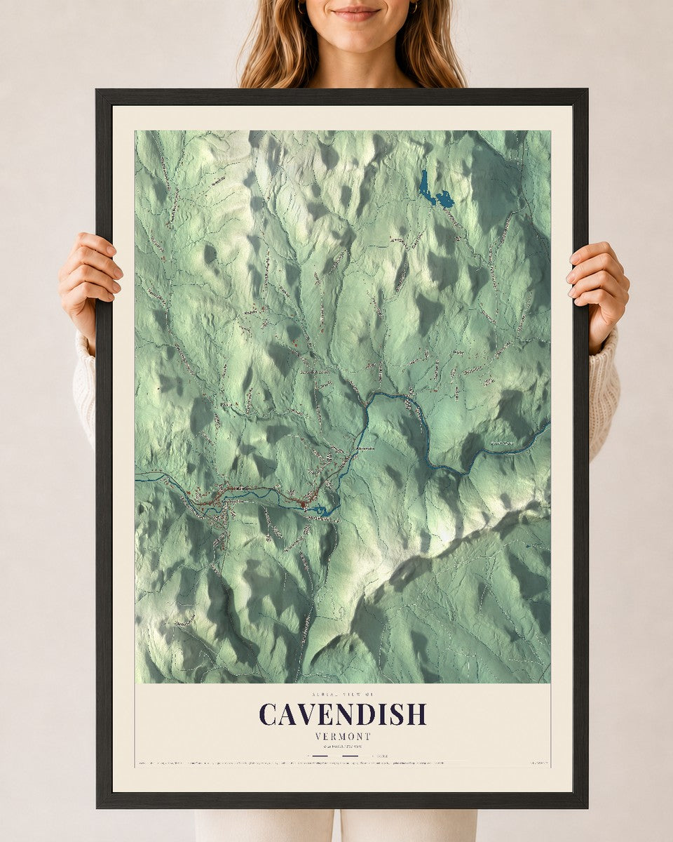 Cavendish, Vermont map print - 24 x 36 black Ayous wood frame