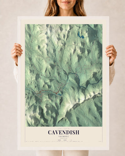 Cavendish, Vermont map print - 24 x 36 white Ayous wood frame