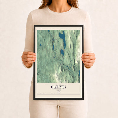 Charleston, Vermont map print - 12 x 18 black Ayous wood frame