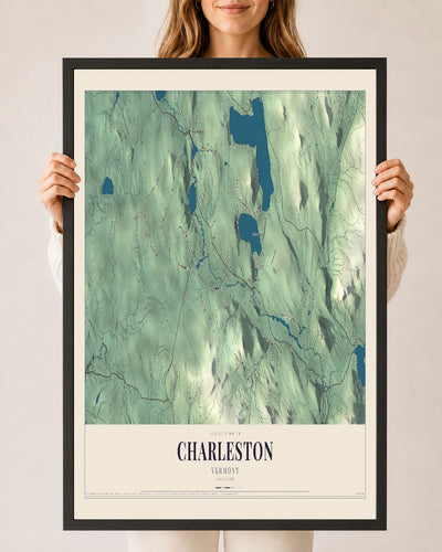 Charleston, Vermont map print - 24 x 36 black Ayous wood frame