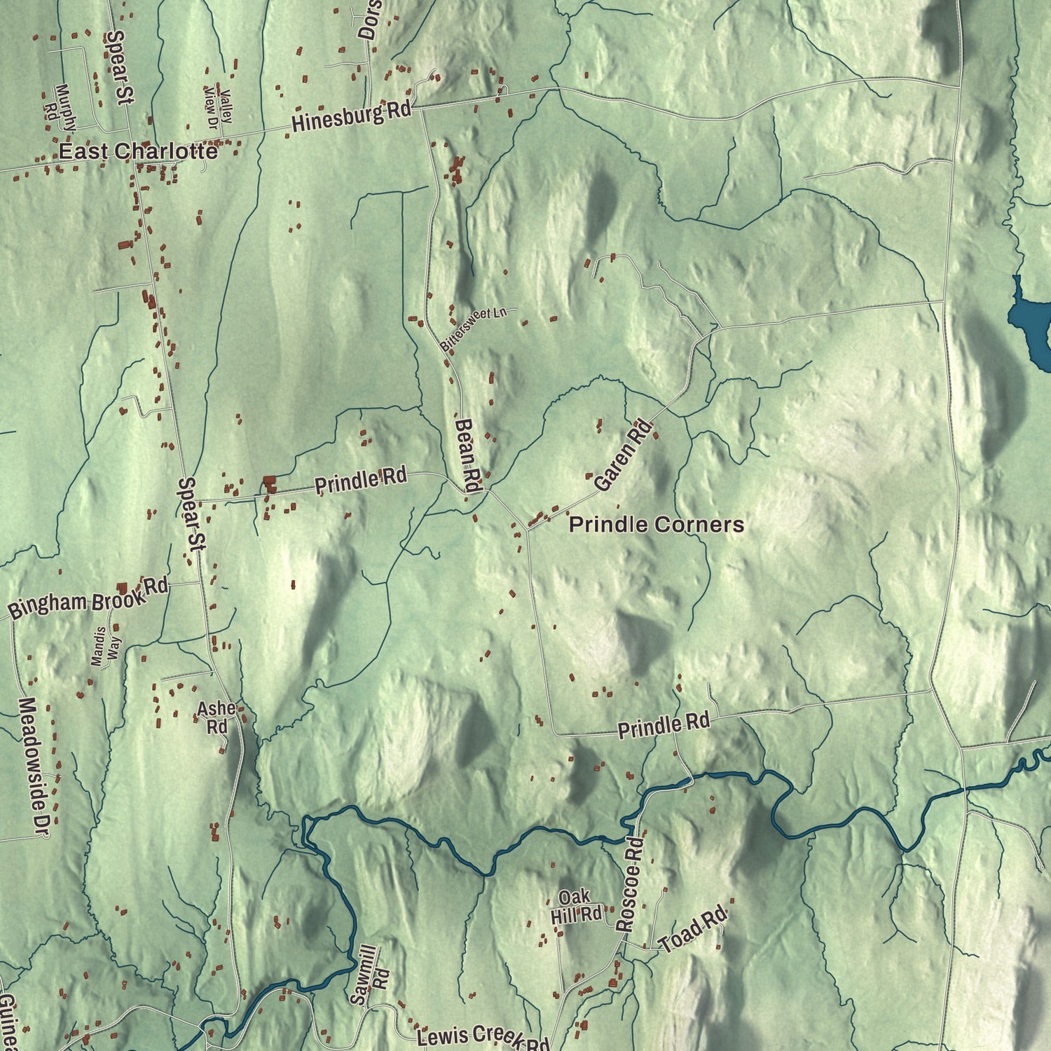 Street and neighborhood detail from the Charlotte, Vermont map