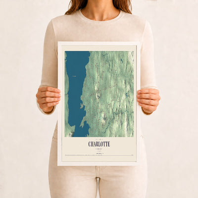 Charlotte, Vermont map print - 12 x 18 white Ayous wood frame