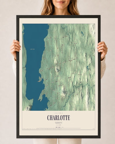 Charlotte, Vermont map print - 24 x 36 black Ayous wood frame