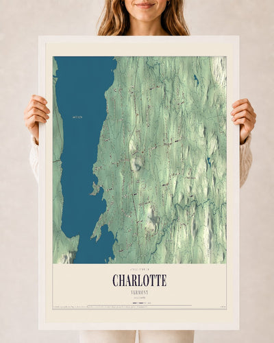 Charlotte, Vermont map print - 24 x 36 white Ayous wood frame