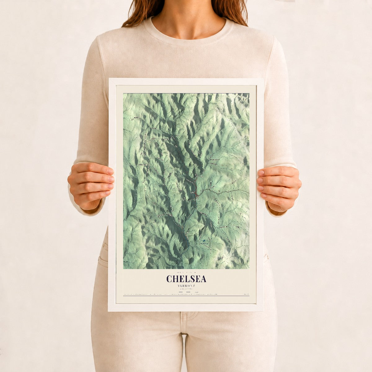 Chelsea, Vermont map print - 12 x 18 white Ayous wood frame