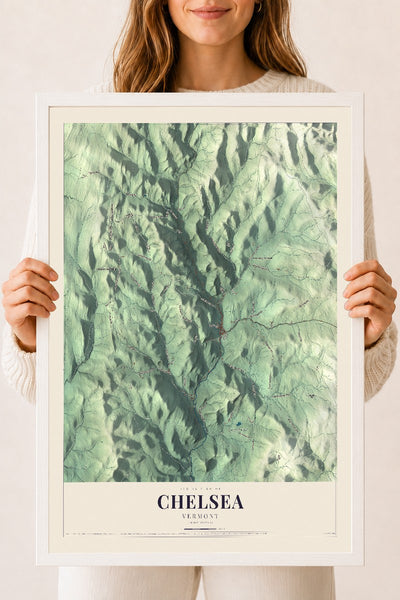 Chelsea, Vermont map print - 18 x 24 white Ayous wood frame