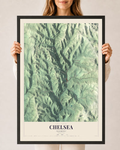 Chelsea, Vermont map print - 24 x 36 black Ayous wood frame