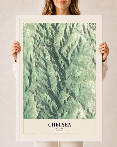 Chelsea, Vermont map print - 24 x 36 white Ayous wood frame