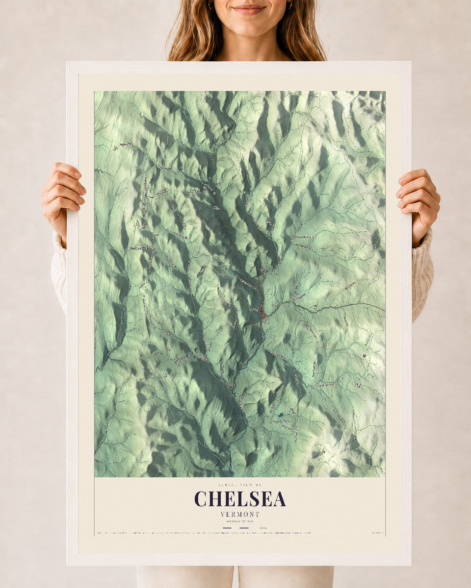 Chelsea, Vermont map print - 24 x 36 white Ayous wood frame