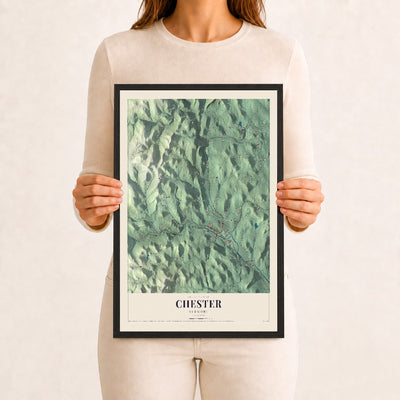 Chester, Vermont map print - 12 x 18 black Ayous wood frame