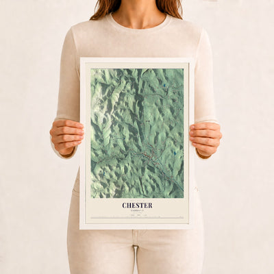 Chester, Vermont map print - 12 x 18 white Ayous wood frame