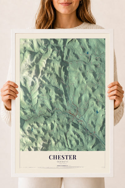 Chester, Vermont map print - 18 x 24 white Ayous wood frame