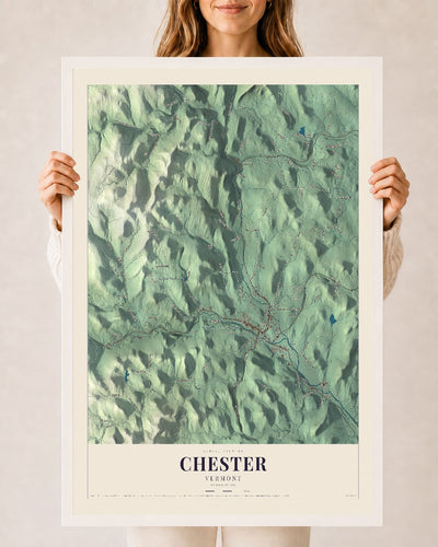 Chester, Vermont map print - 24 x 36 white Ayous wood frame