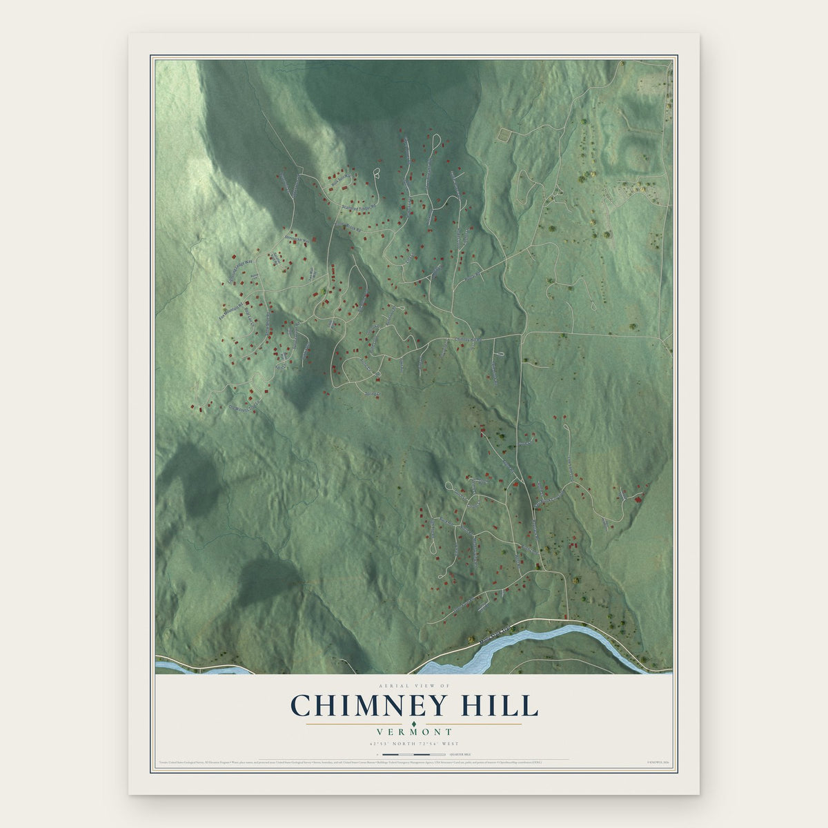 Chimney Hill, Vermont map print, the full design