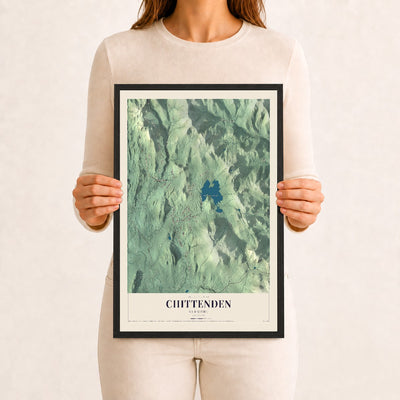 Chittenden, Vermont map print - 12 x 18 black Ayous wood frame