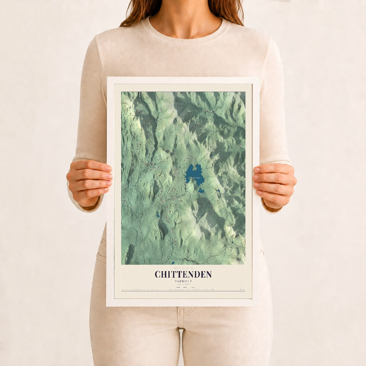 Chittenden, Vermont map print - 12 x 18 white Ayous wood frame