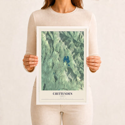 Chittenden, Vermont map print - 12 x 18 white Ayous wood frame