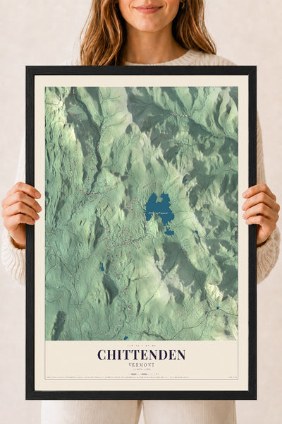 Chittenden, Vermont map print - 18 x 24 black Ayous wood frame