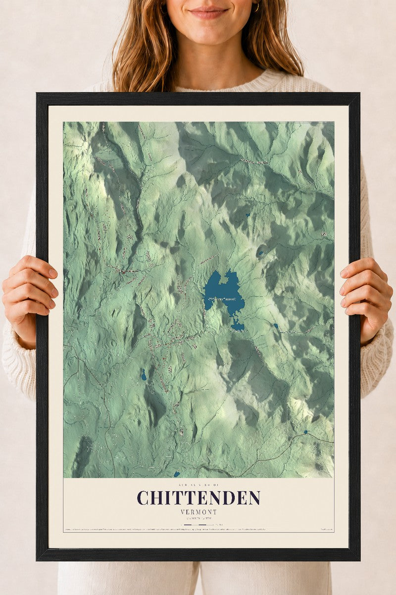 Chittenden, Vermont map print - 18 x 24 black Ayous wood frame