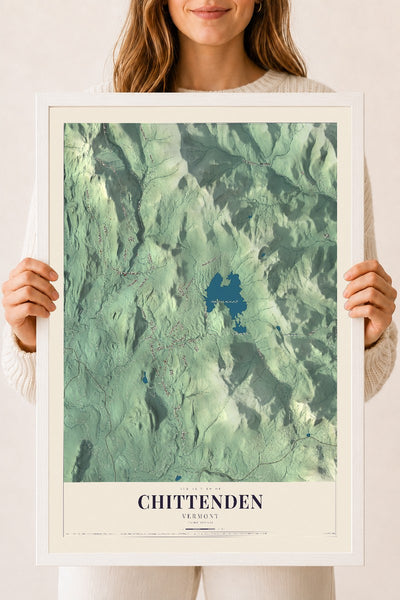 Chittenden, Vermont map print - 18 x 24 white Ayous wood frame
