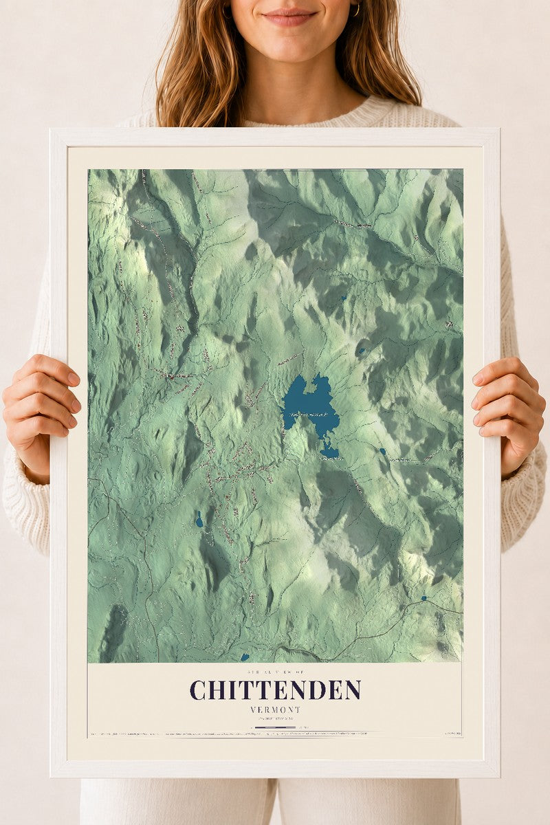 Chittenden, Vermont map print - 18 x 24 white Ayous wood frame