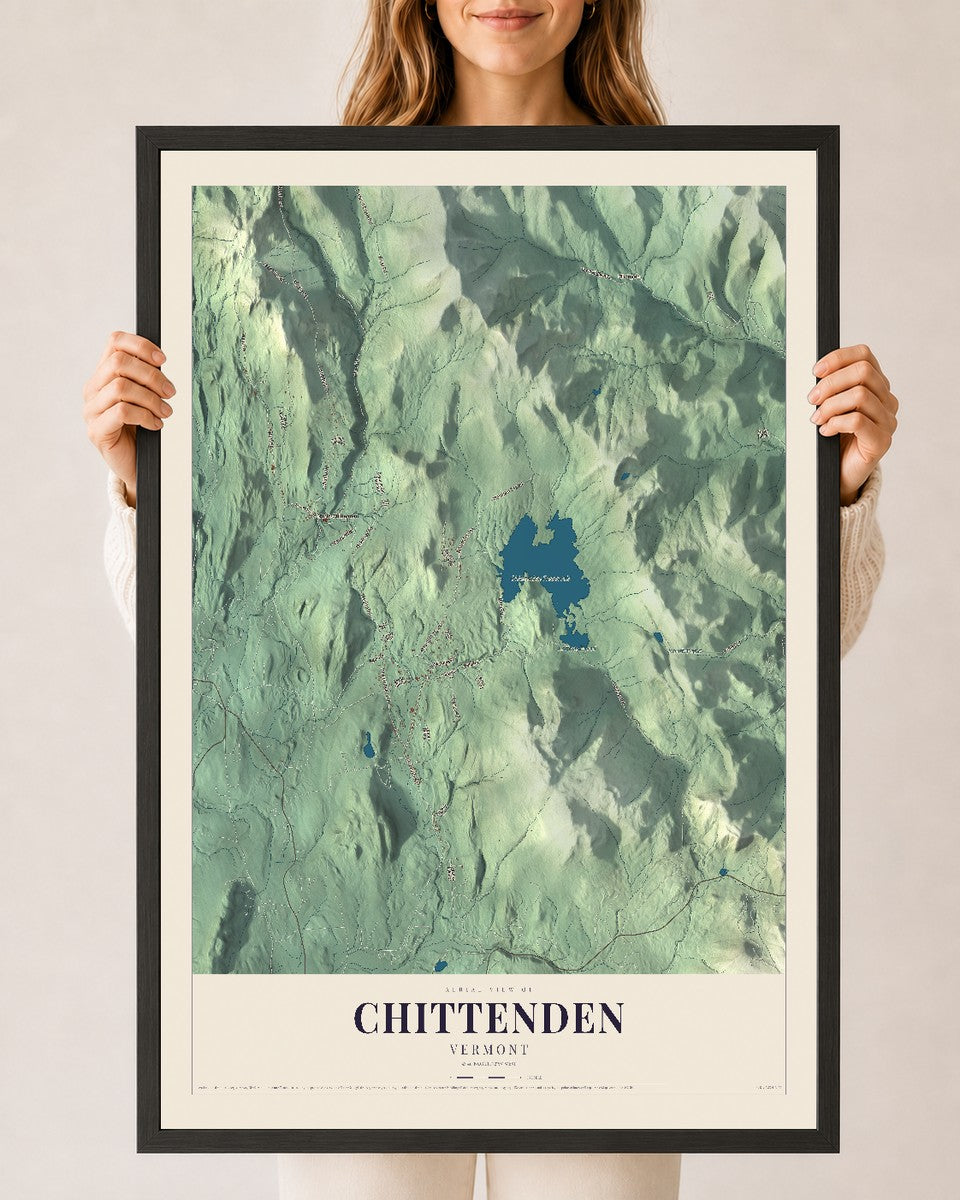 Chittenden, Vermont map print - 24 x 36 black Ayous wood frame