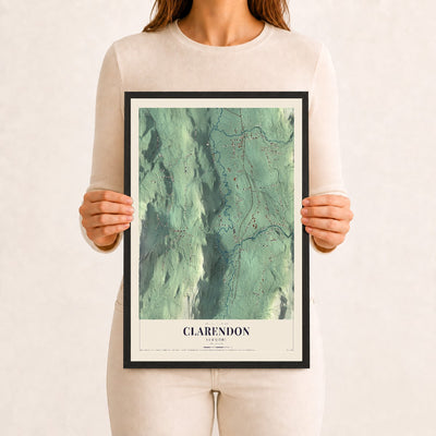 Clarendon, Vermont map print - 12 x 18 black Ayous wood frame