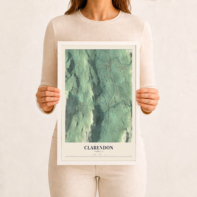 Clarendon, Vermont map print - 12 x 18 white Ayous wood frame