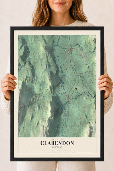Clarendon, Vermont map print - 18 x 24 black Ayous wood frame