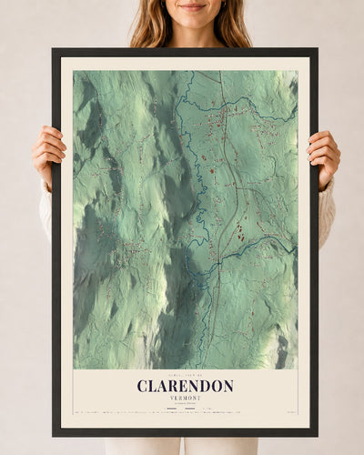 Clarendon, Vermont map print - 24 x 36 black Ayous wood frame