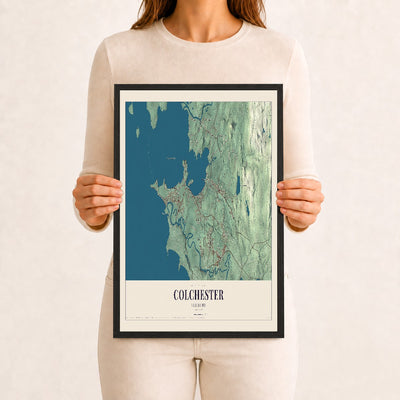 Colchester, Vermont map print - 12 x 18 black Ayous wood frame