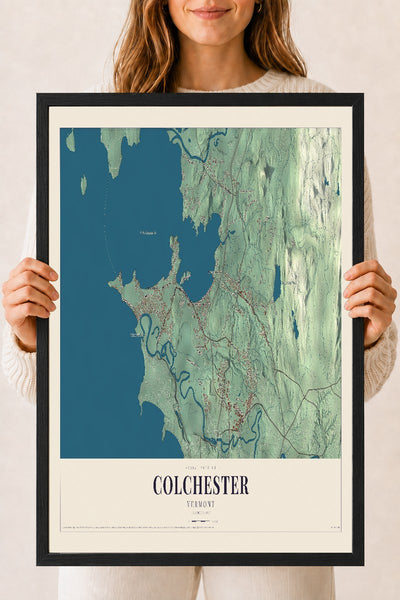 Colchester, Vermont map print - 18 x 24 black Ayous wood frame