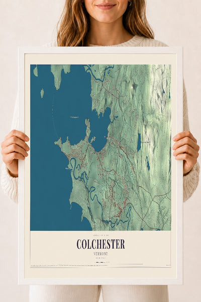 Colchester, Vermont map print - 18 x 24 white Ayous wood frame