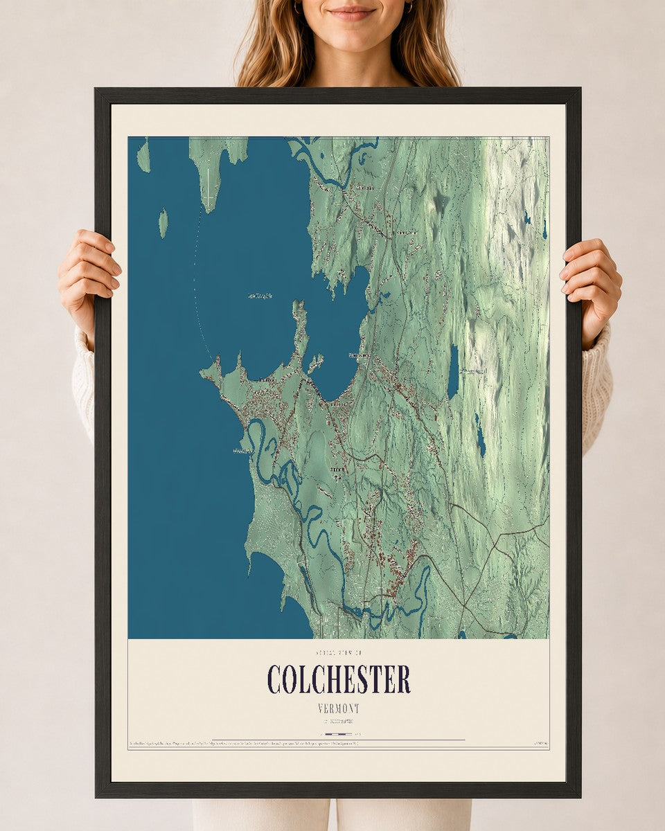 Colchester, Vermont map print - 24 x 36 black Ayous wood frame