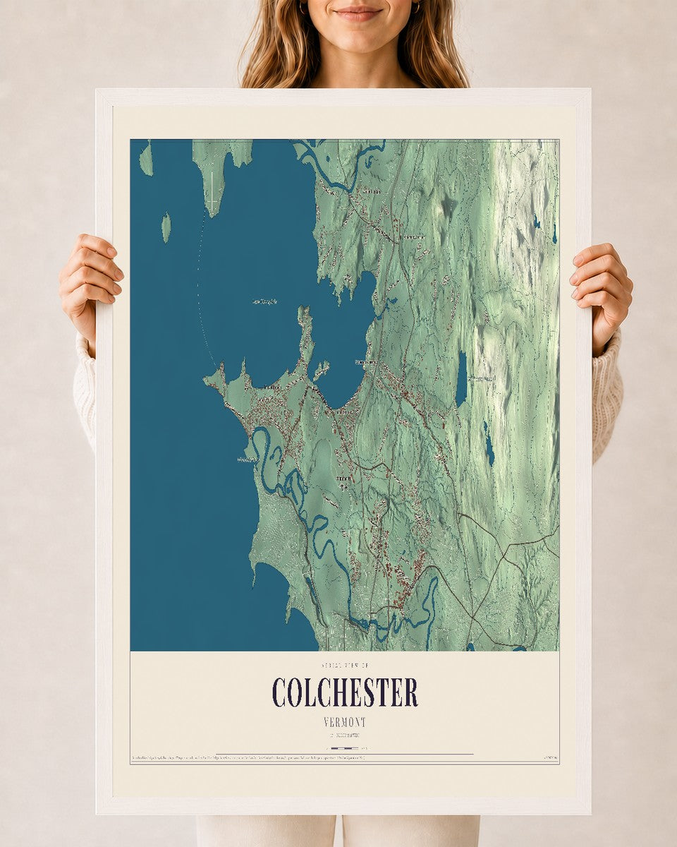 Colchester, Vermont map print - 24 x 36 white Ayous wood frame