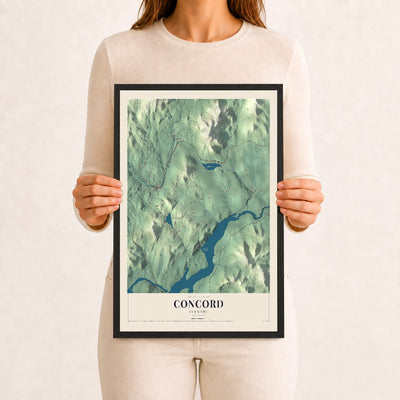 Concord, Vermont map print - 12 x 18 black Ayous wood frame