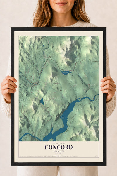Concord, Vermont map print - 18 x 24 black Ayous wood frame