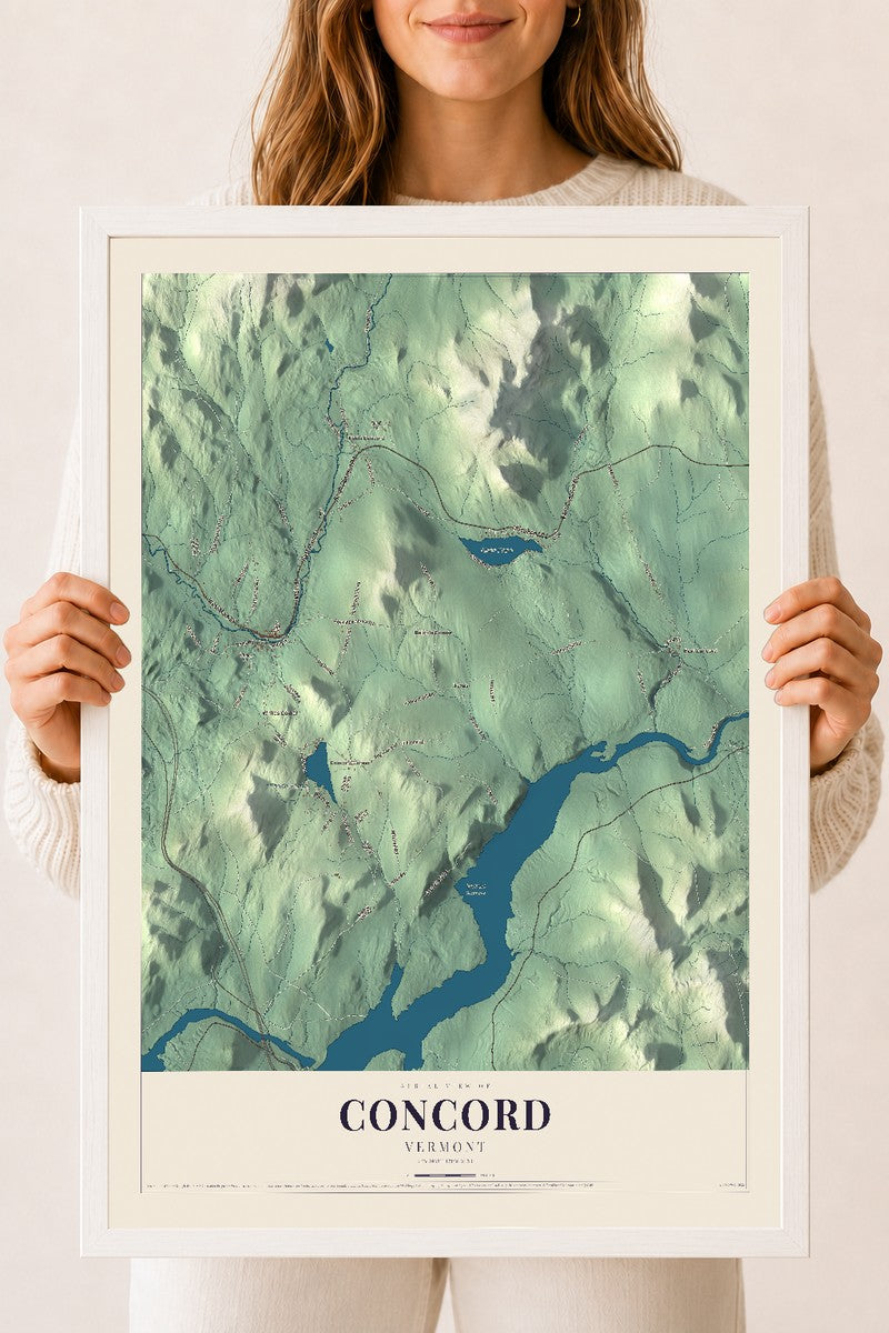 Concord, Vermont map print - 18 x 24 white Ayous wood frame