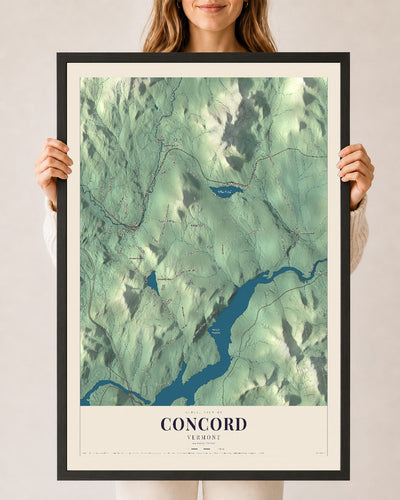 Concord, Vermont map print - 24 x 36 black Ayous wood frame