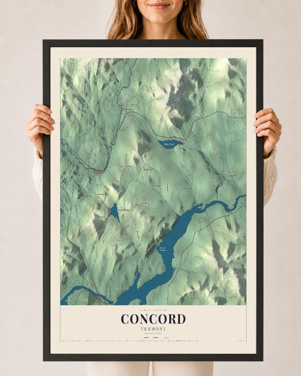 Concord, Vermont map print - 24 x 36 black Ayous wood frame
