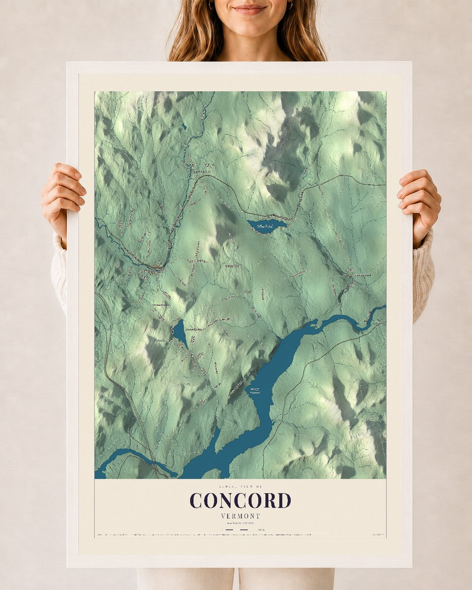 Concord, Vermont map print - 24 x 36 white Ayous wood frame