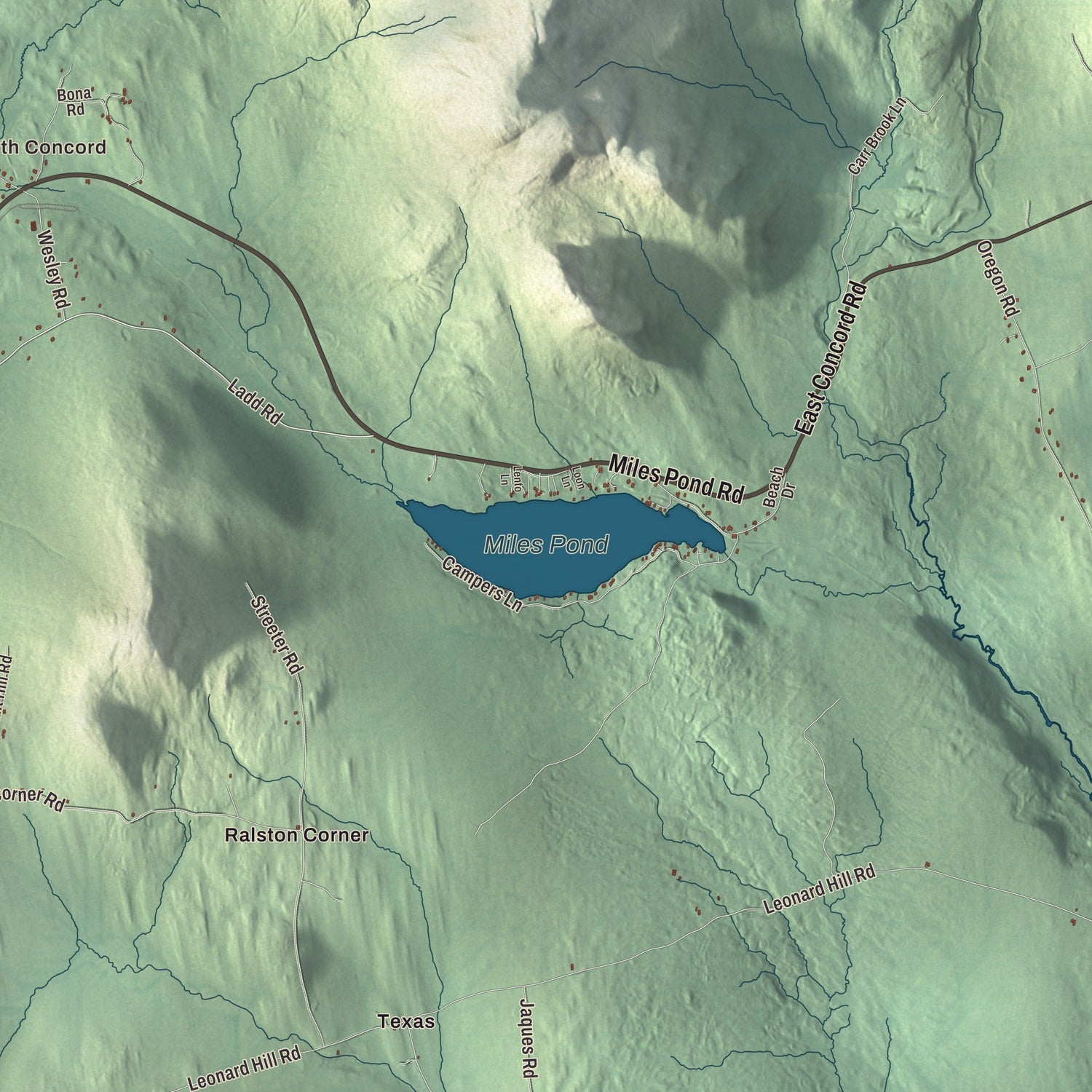 Terrain and local geography detail from the Concord, Vermont map