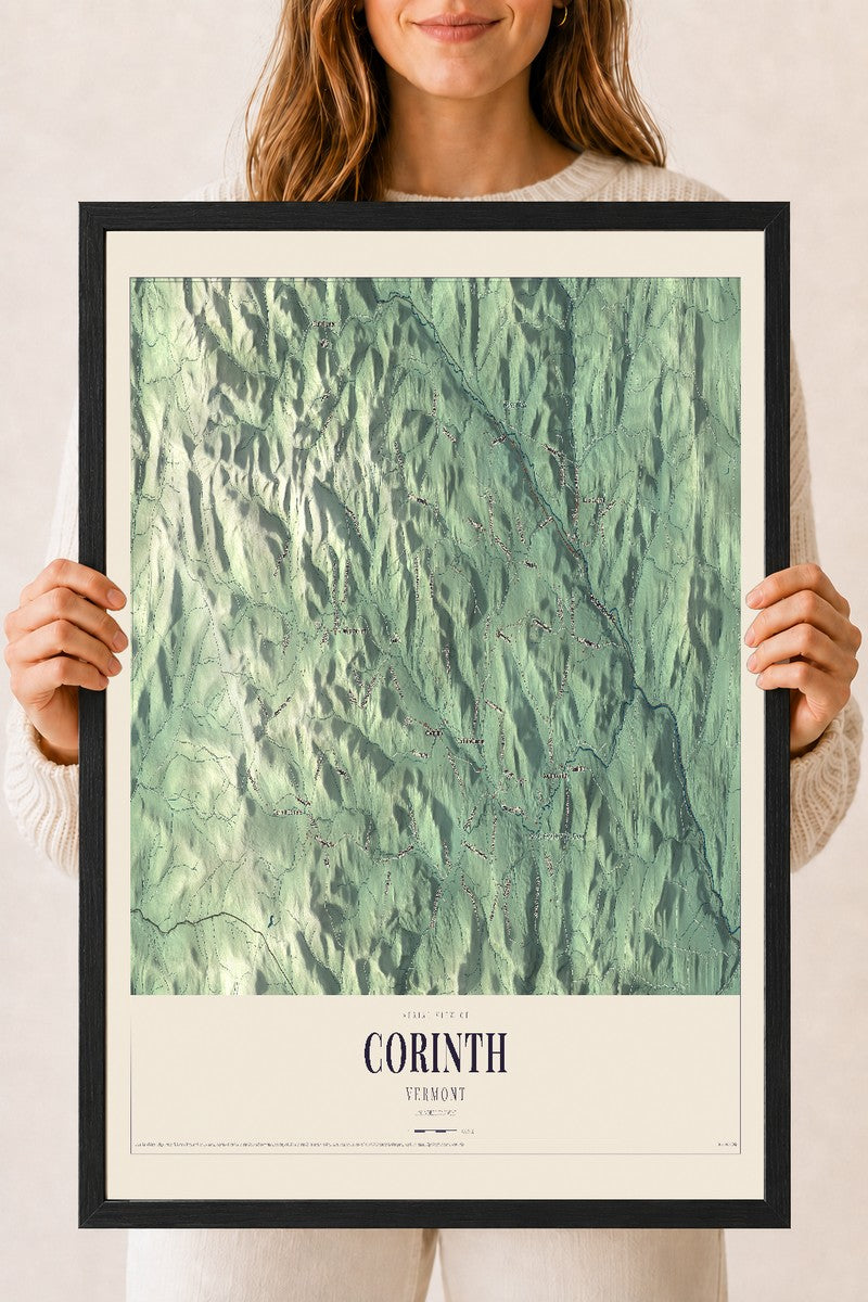 Corinth, Vermont map print - 18 x 24 black Ayous wood frame