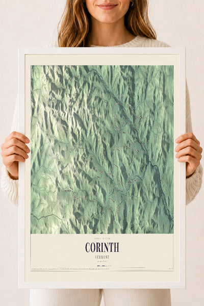 Corinth, Vermont map print - 18 x 24 white Ayous wood frame