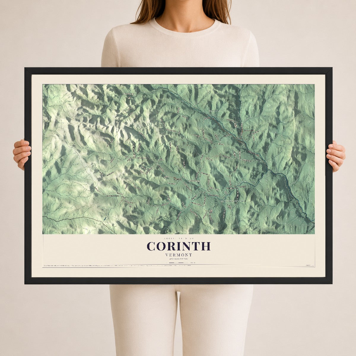 Map of Corinth, Vermont, 24 x 36 inch print in a black wood frame