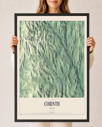 Corinth, Vermont map print - 24 x 36 black Ayous wood frame