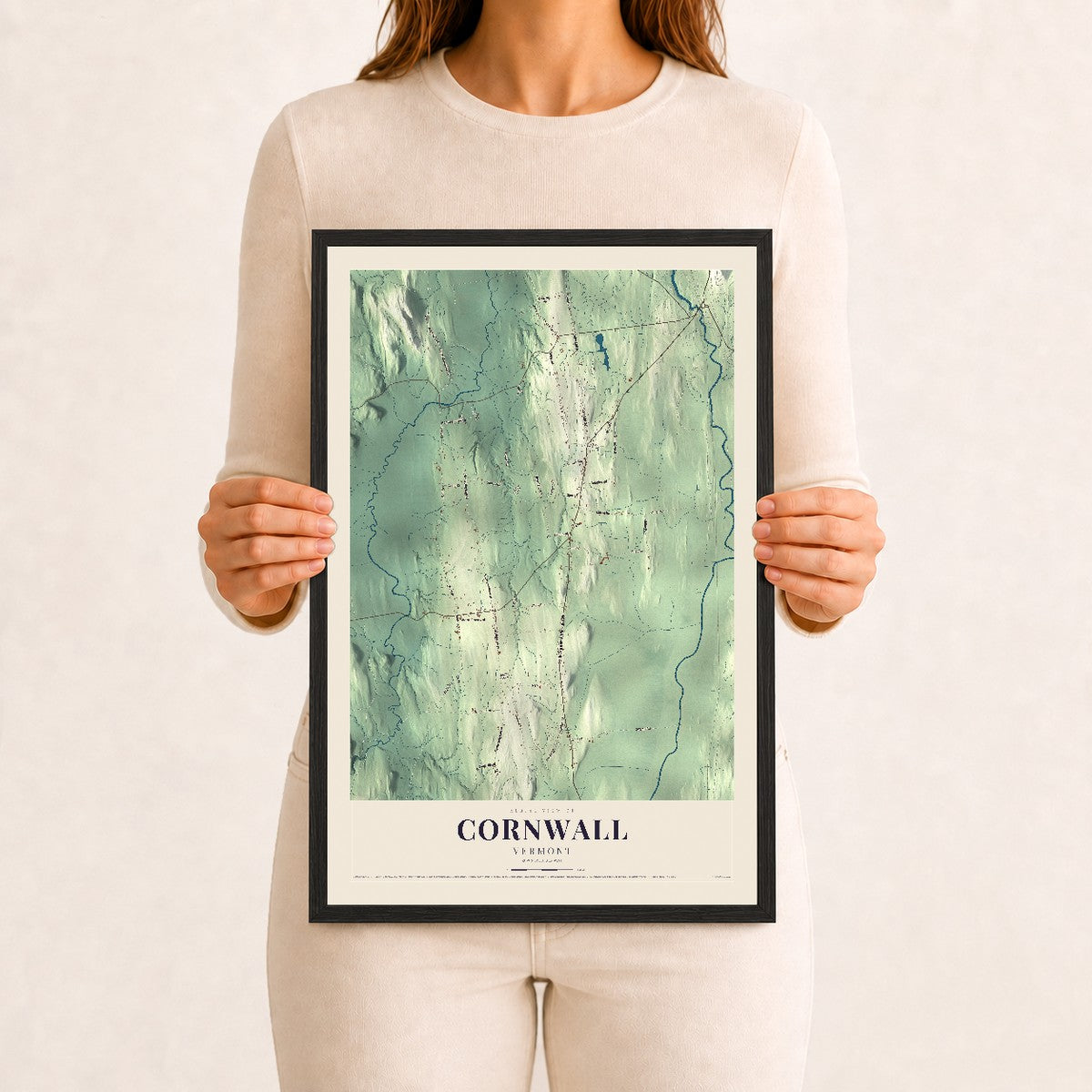 Cornwall, Vermont map print - 12 x 18 black Ayous wood frame