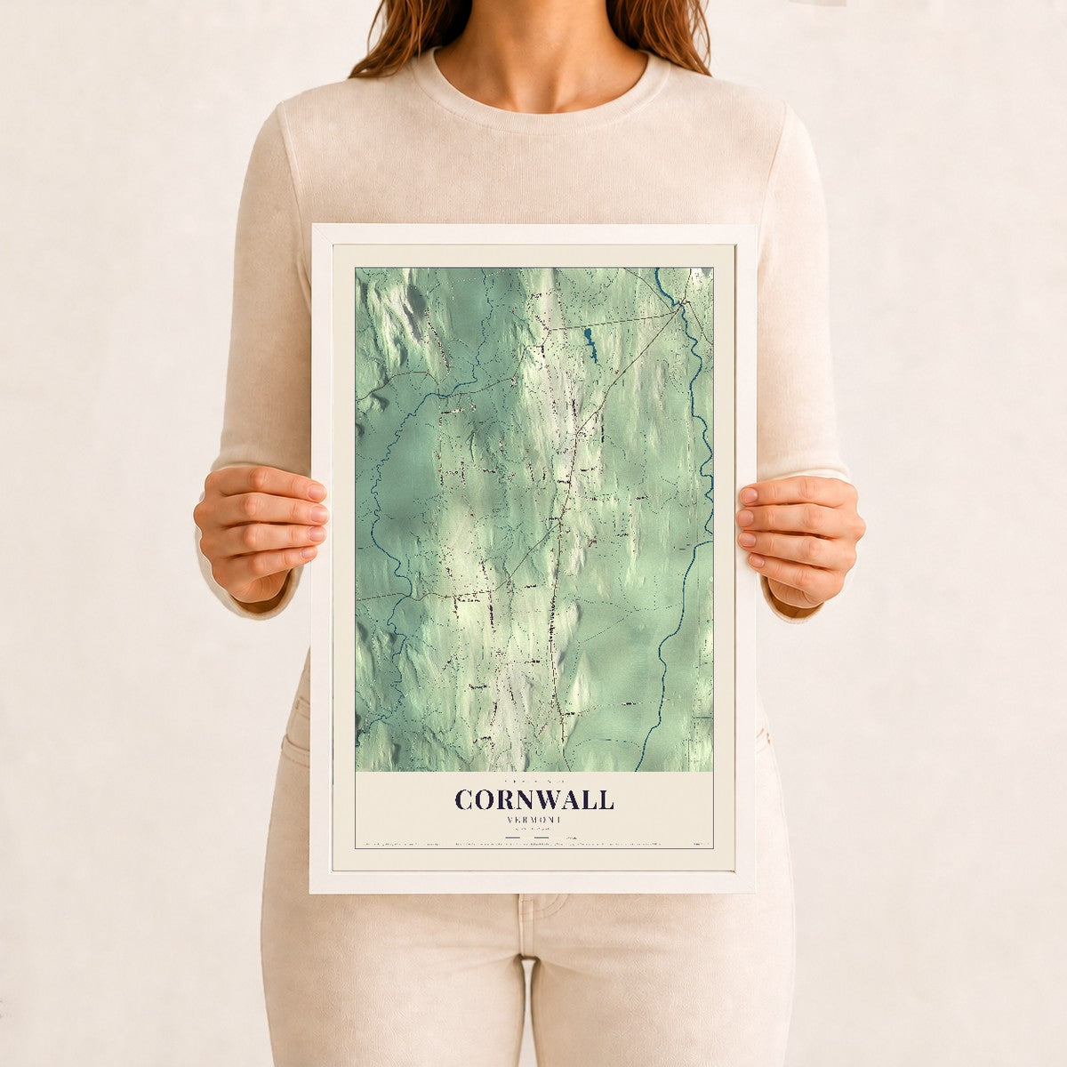 Cornwall, Vermont map print - 12 x 18 white Ayous wood frame
